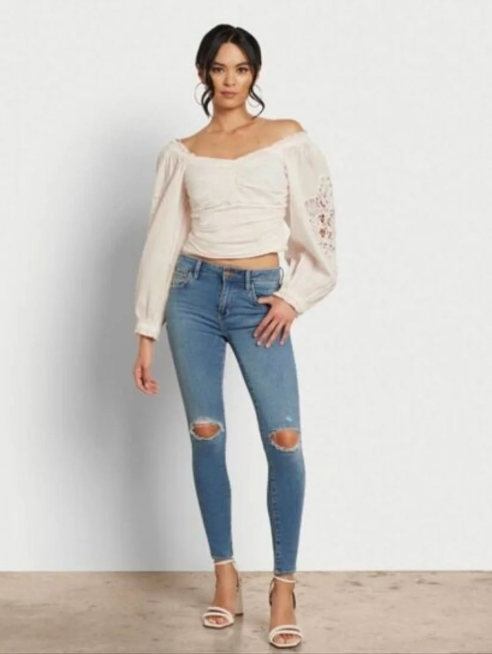 Sam Edelman Stevie Laced Long Sleeve Blouse Women's M Peasant Boho - Picture 2 of 8